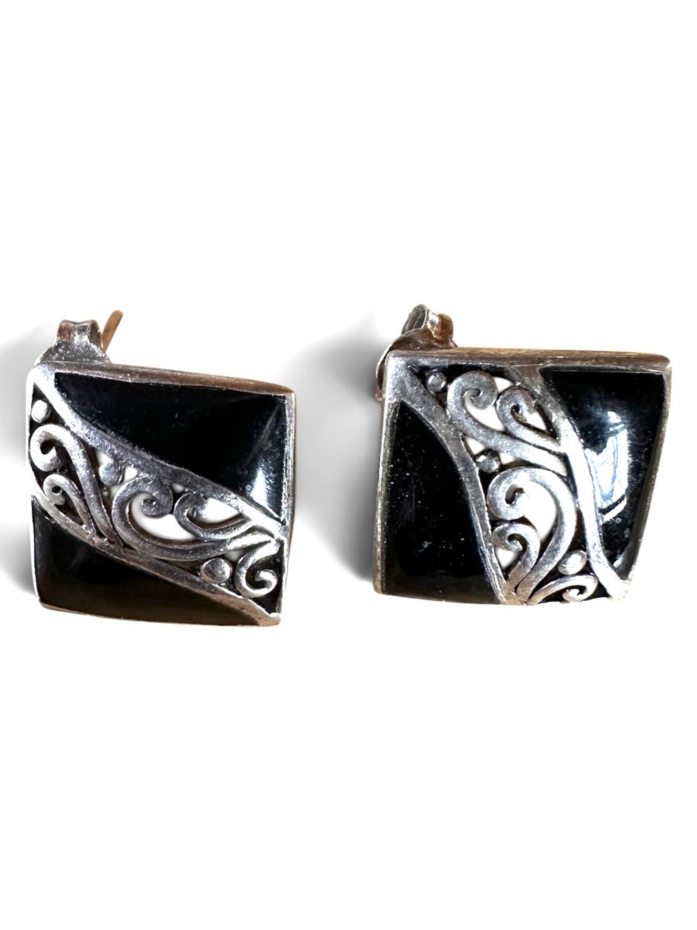 Vintage Sterling Silver 925 Black Enamel Earrings
